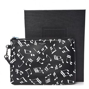 SAINT LAURENT Calfskin Musical Notes Zip Pouch